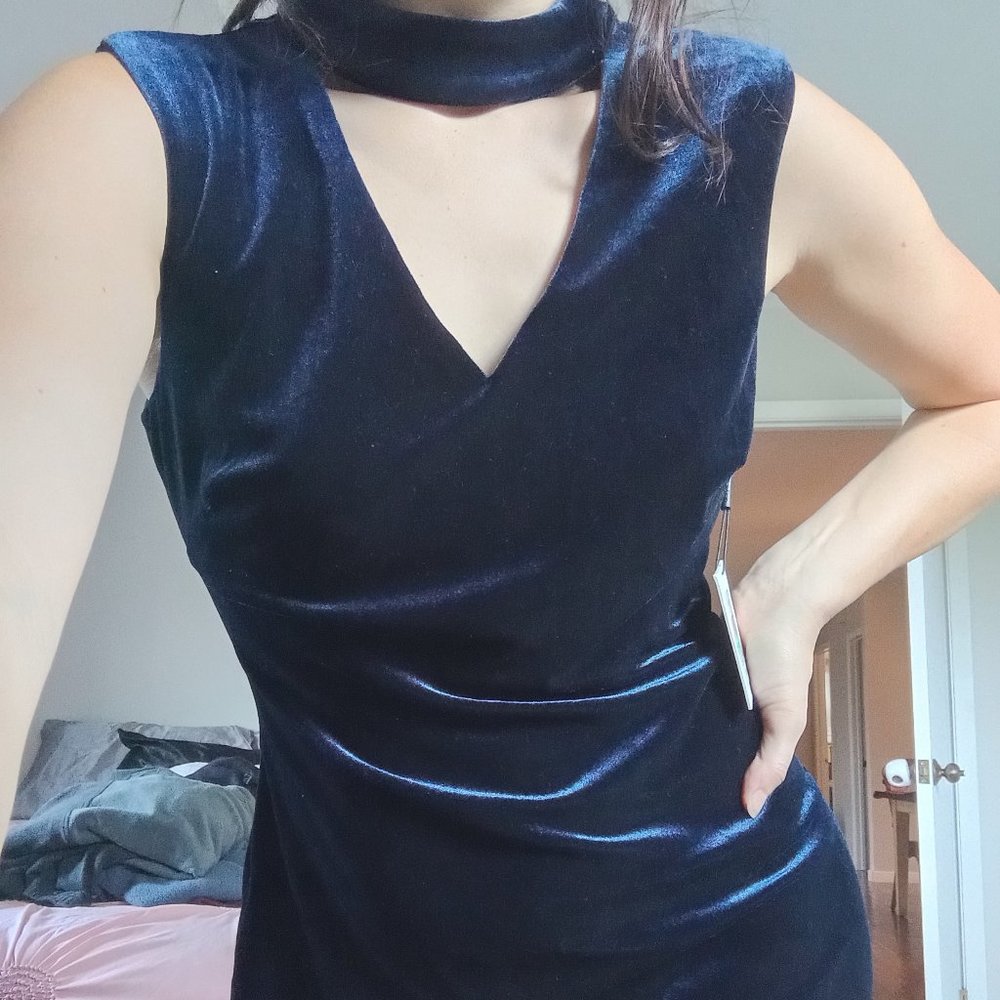 Calvin Klein High Neck Velvet Dress